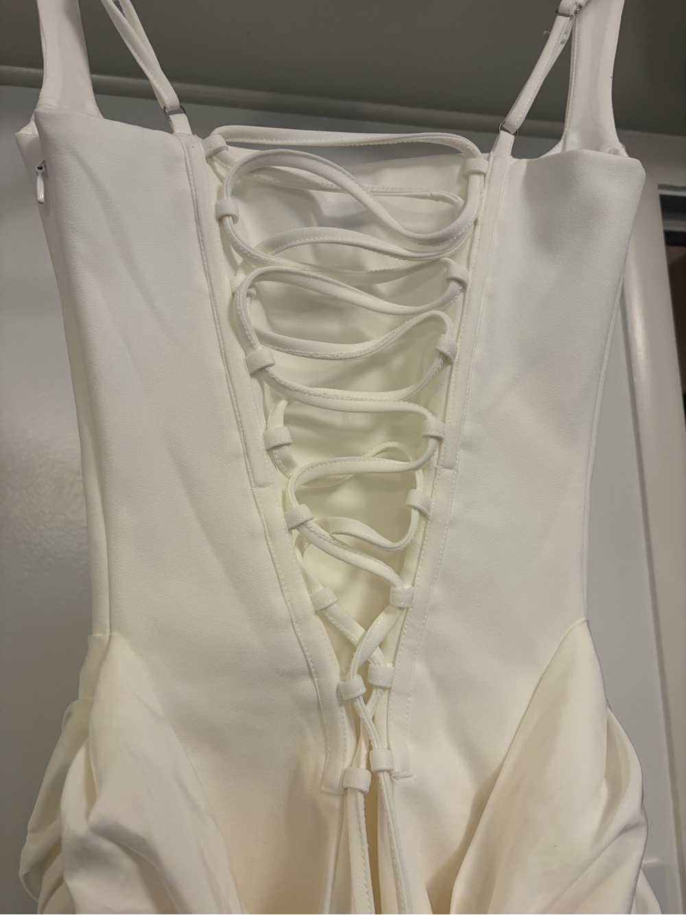 Cream Draped Mini Dress with Structured Bodice - Picture 5 of 10